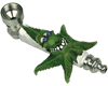 metal cannabis leaf with glasses smoking pipe